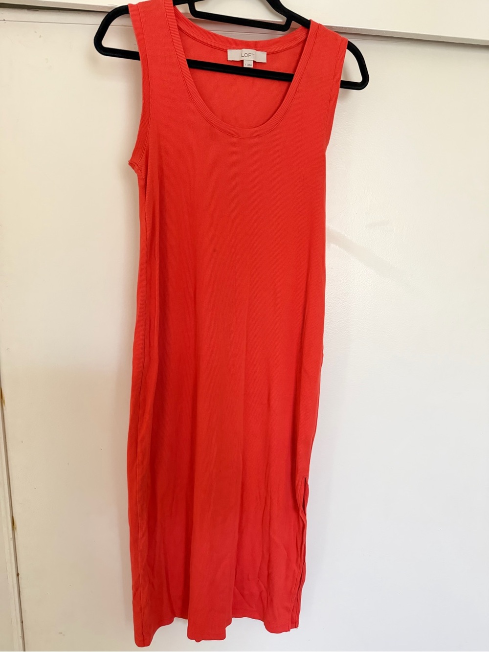 LOFT Ribbed Sleeveless Scoop Neck Dress - Coral